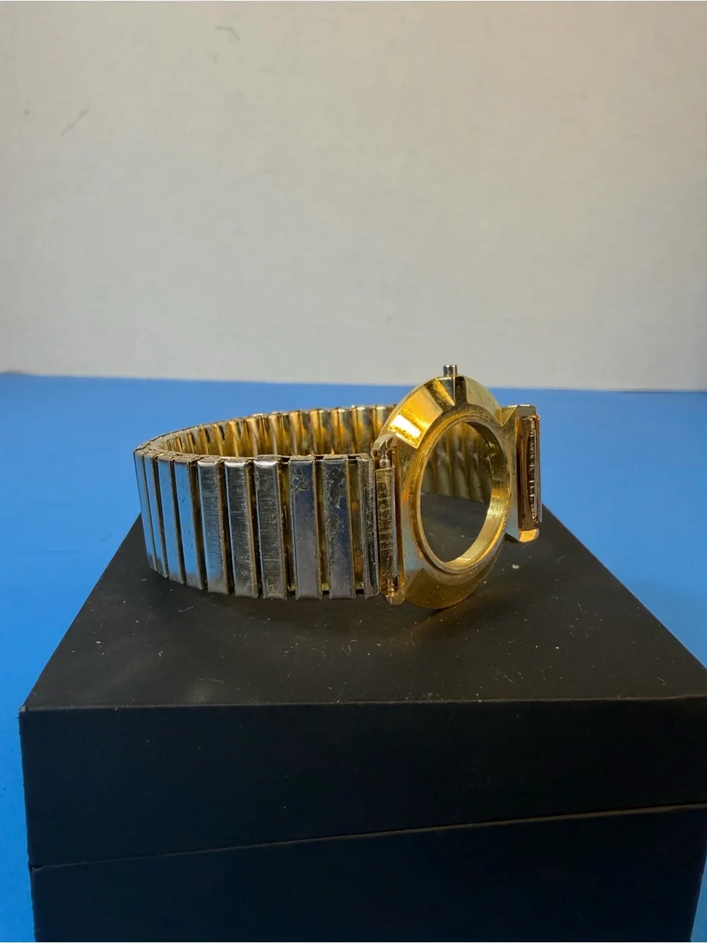 Gold and Silver Tone Men's Watch Case with Stretch Band
